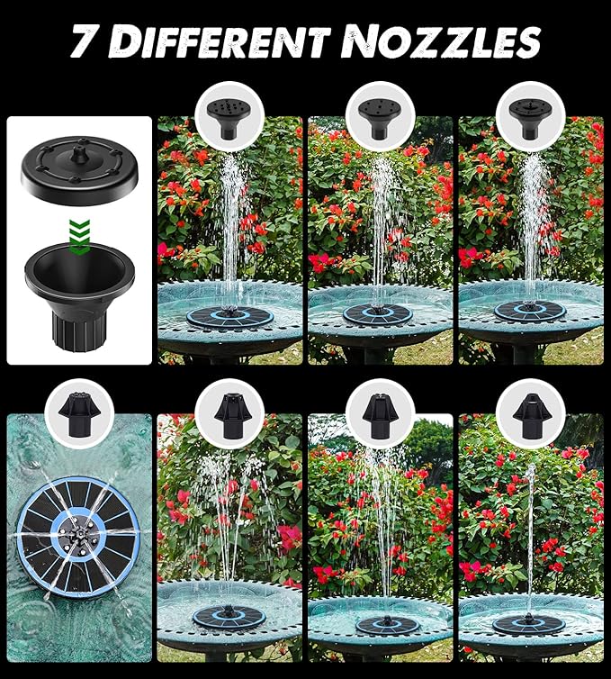 Solar Fountain Glass Panel with 2200 mah Battery, 3.5W Floating Solar Water Fountain with 4 Fixed Rods, Solar Fountain Pump for Bird Bath, Garden, Pond, Pool, Outdoor-Colorful Lights