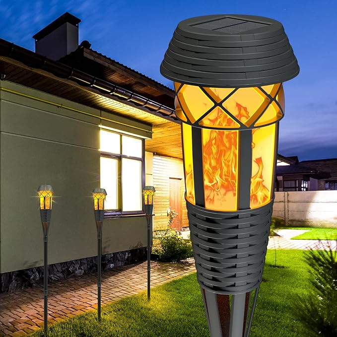 Flickering Flames Torch Light Solar Garden Lights Waterproof Landscape Lighting - 4 Pack