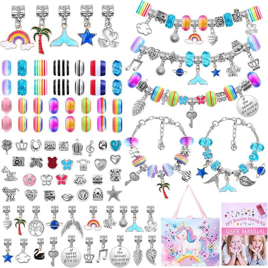 Bracelet Making Kit, 85PCs Charm Bracelets Kit with Beads, Jewelry Charms, Bracelets for DIY Craft, Jewelry Gift