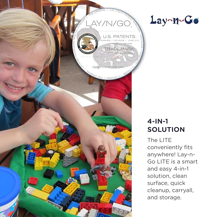 Lay-n-Go 2-in-1 Small Portable Drawstring Toys Storage Organizer and Play Mat for Room and Travel, Made for Kids and Toddlers with a Durable Patented Design