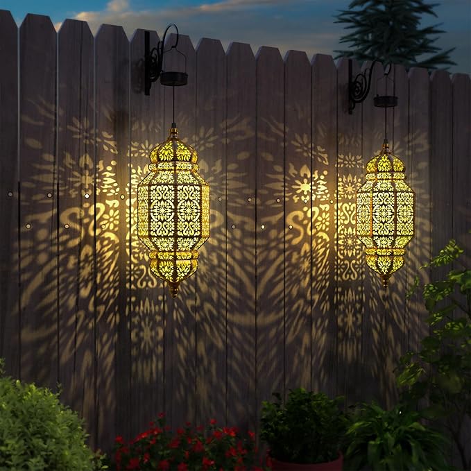 Twinkya 18 Inch High Large Hanging Solar Lights Outdoor Garden Decorative Solar Lantern Waterproof Plastic Moroccan Outdoor Decorations for Patio Pathway Yard Porch Backyard Garden Decor (1 Pack)