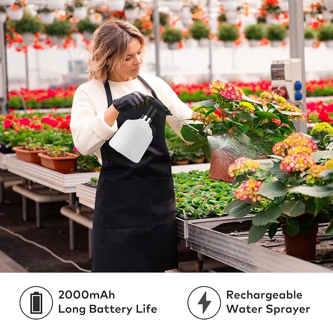 Electric Spray Bottle Automatic Plant Mister 1.8L Rechargeable Battery Powered Sprayer Continuous Spray Bottle,Pump Sprayer, Indoor Watering Can for Plants White
