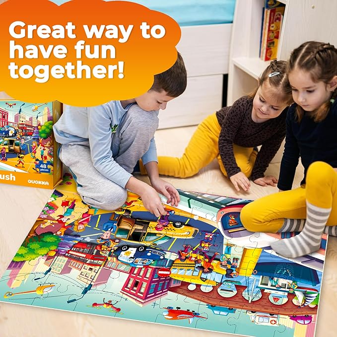 QUOKKA Giant Floor Puzzle for Kids Ages 4-6 – 2x3 Feet Extra-Thick 48 Pieces Toddler Puzzle Ages 3-5 – City Cars Educational Activity for Boys Girls – Premium Box with Sturdy Handle & Magnetic Closure