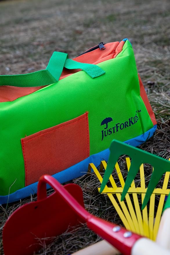 G & F Products JustForKids Kids Garden Tool Set,detatchble, Portable 4-Piece Multicolored Set for Gardening, 2-Pack with Travel Bag, Ages 5+