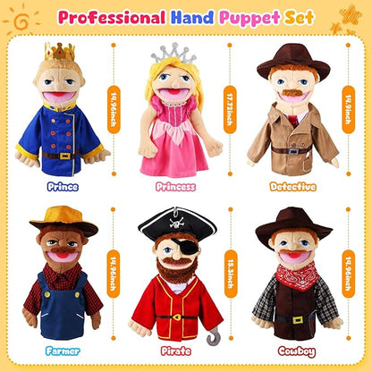 6 Pcs Role Play Hand Puppets Profession Worker Entrepreneur Plush Toys Role-Play Toy Puppets for Kids Storytelling Imaginative Pretend Play Teaching Preschool(Adventurers)