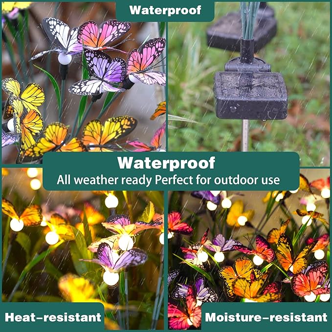 TONULAX Solar Garden Lights - Swaying Butterfly Light, Swaying in The Wind, Solar Outdoor Lights, Yard Patio Pathway Decoration, High Flexibility Iron Wire & Realistic Butterflies (2 Pack)