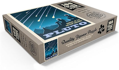 MyPuzzle Pluto: Meteor Showers, Vintage Poster - Premium 100 Piece Jigsaw Puzzle for Adults