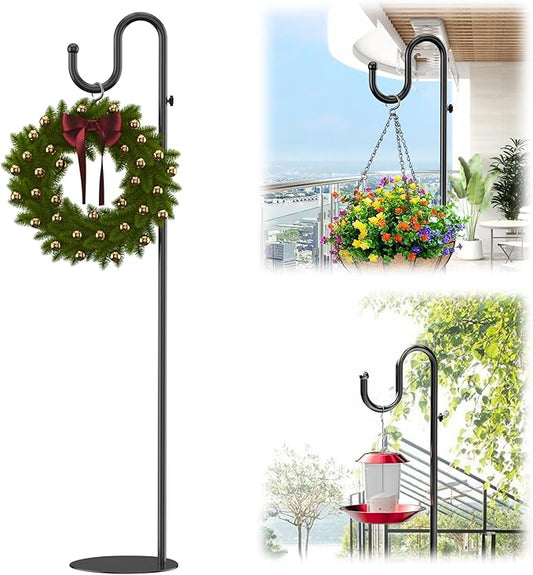 74" Shepherds Hook Stand for Plant: Hanging Bird Feeders, Plants, Lanterns, Wreath and Wind Chimes, Adjustable Free Standing Pole Holder with Heavy Duty Base for Indoor & Outdoor, Holds Up to 20 LBS