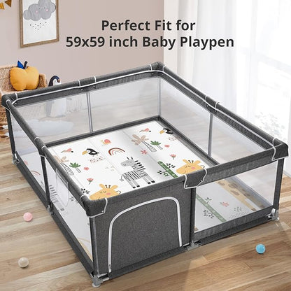 PLGLOG Baby Play Mat,59"x59" Foldable & Reversable Large Baby Mat,0.8" Thick Waterproof Baby Floor Play Mat,Non-Slip,Carlwing Mat for Baby,for 59X59"Playpen,Indoor&Outdoor Playing Mat,Giraffe