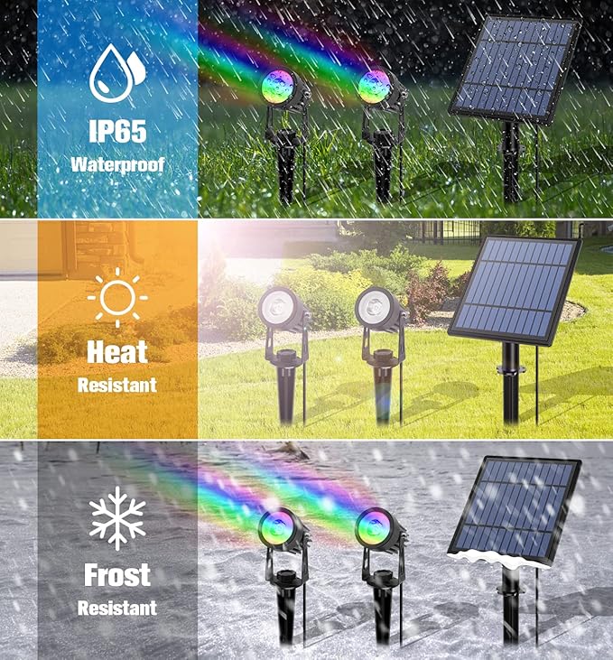 APONUO Metal Solar Spot Lights Outdoor with 9.8ft Cable Solar Powered Landscape Lighting Low Voltage IP65 Waterproof Auto On/Off for Outside Garden Yard Landscape Pathway Garage-Multicolor(2-in-1)