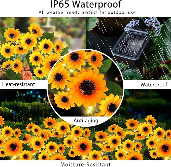 Solar Garden Lights Outdoor, 4 Pack Sunflower Lights with 92 Lifelike Sunflower, Waterproof 360 Bright LED Fall Garden Decor Solar Flowers for Patio Flowerbed Yard, Gift for Mom