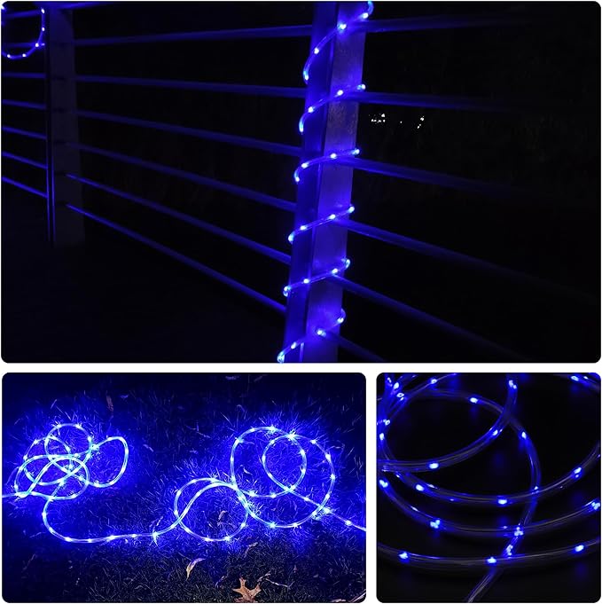 LED Rope Lights for Outside, 150Ft 360° Blue Solar Rope Lights Outdoor Waterproof, 643 LEDs 110V 8 Modes Remote Control Timer Christmas Rope Lights for Party Holiday Garden Decoration (Blue)