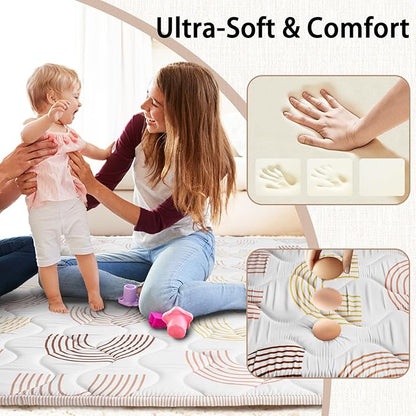 Baby Play Mat, 50x50 Playpen Mat, Thick Soft Foam Playmats for Baby, Foldable and Washable Crawling Mat for Floor (Rice Rainbow)