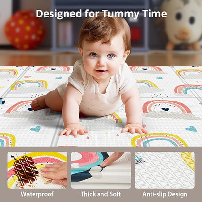 71x59 Foldable Foam Baby Play Mat for Floor, Babies Activity Tummy Time Playmat, Kids Non Toxic Foam Thick Play Mat for Baby, Toddlers, Waterproof & Anti-slip Crawling Mats