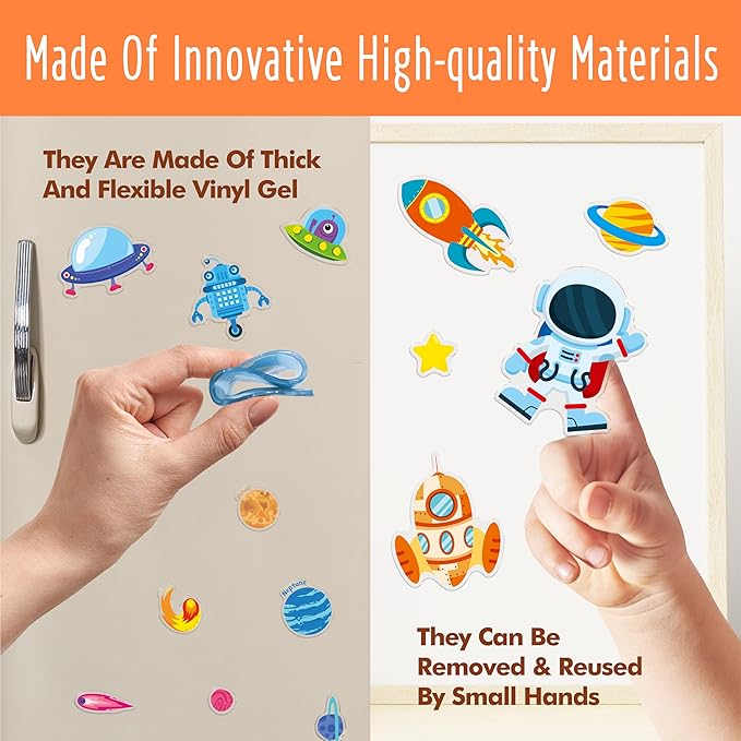 40PCS Space Jelly Stickers, Universe Thick Window Door Clings Removable Reusable Planet Gel Clings Decals for Kids Toddlers Adults Home Classroom Nursery Decorations Party Supplies (Not Edible)