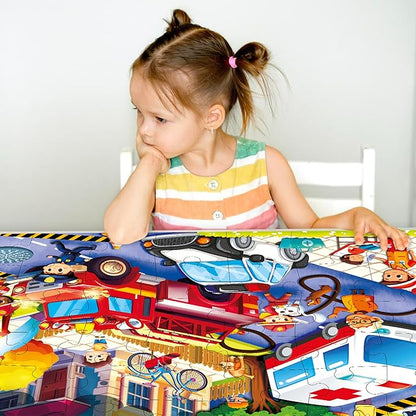 QUOKKA Giant Floor Puzzle for Kids Ages 4-6 – 2x3 Feet Extra-Thick 48 Pieces Toddler Puzzle Ages 3-5 – Firetrucks Educational Activity for Boys Girls – Premium Box with Sturdy Handle & Magnetic