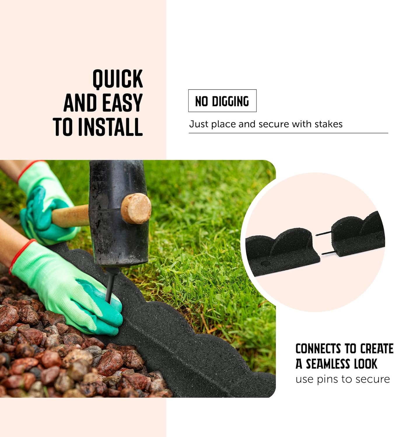 Playsafer L Shaped Flexible Rubber Scalloped Edger for Lawns Landscaping and Playground | Easy No Dig Installation| 4' Long (1, Dark Gray)