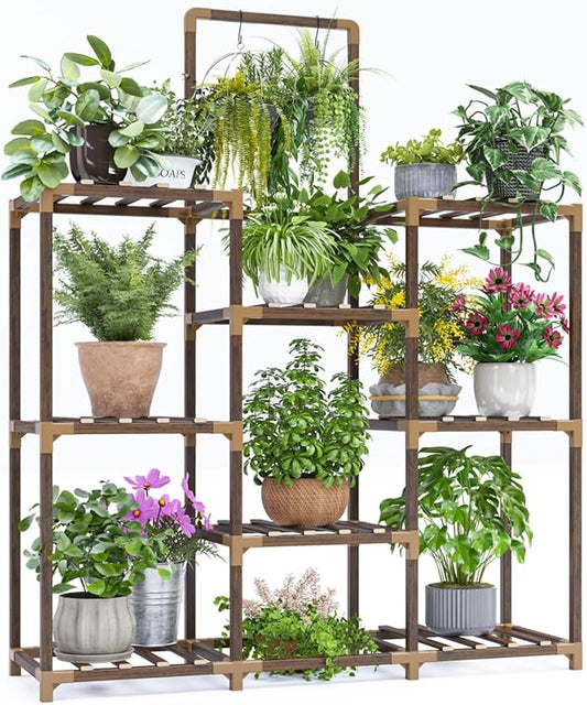 EnHomee Plant Stand Indoor Tall Plant Stand Outdoor Large Wood Plant Shelf Indoor for 12 Pots Plants,3-tiers Plant Holder for Patio Living Room Gardening Balcony 34.5" Wx47.3 Hx11.78 D