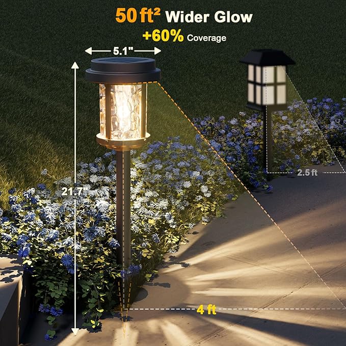 XMCOSY+ Solar Pathway Lights, Garden Solar Lights, 20 LM LED Glass Water Lens, IP65 Waterproof Solar Powered Light for Outside Driveway Walkway Landscape Backyard Sidewalk (‎Black & Brown)