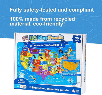 TAOZI&LIZHI Floor Puzzles for Kids Ages 4-6, 6-8, 70 Piece US Map 50 States with Capitals Large Toddler Puzzle Age 2-4, Jigsaw Puzzles for Kids Ages 3-5, Geography Puzzles Toys Gift for 4-8 Years Old