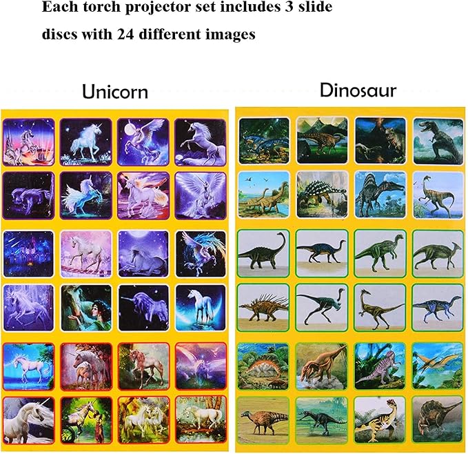 Georgie Porgy Slide Torch Projector Toys Flashlight for Kids Educational Toys Science Set Wall Ceiling Tents Night Lamp Gifts for Boys Girls (Dinosaur + Unicorn)
