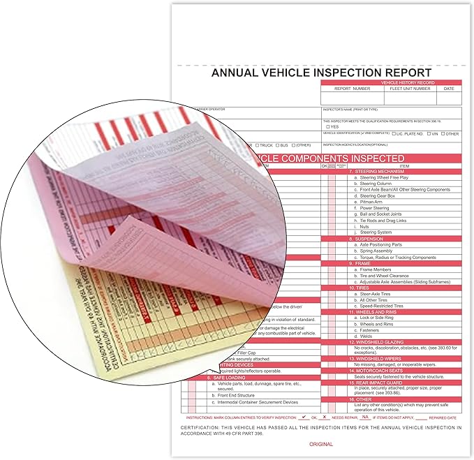 Annual Vehicle Inspection Report (30Pc Red 2+3-Ply Carbonless)