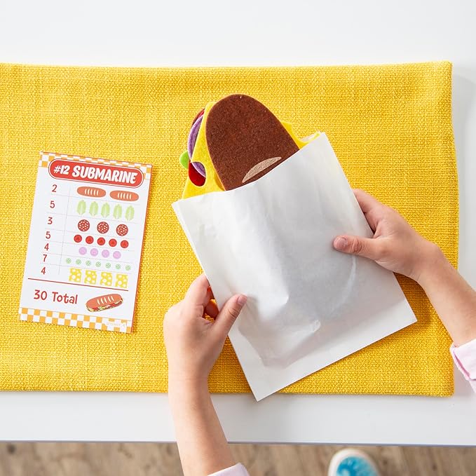 Peaceable Kingdom Math Sandwich Game: Preschool Math Games for Kids Ages 3 and Up – Includes 100+ Felt Food Pieces, 10 Menu Cards, Dry Erase Marker & Guest Check Tablet for Pretend Restaurant Play