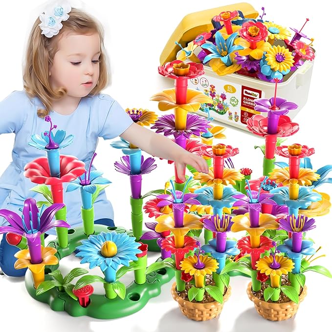 Girl Toys for 2 3 4 5 6 Year Old Girls Birthday Gift, Flower Garden Building Toys Set for Girls Toddlers Kids Ages 3-5, Building Educational Stem Toys