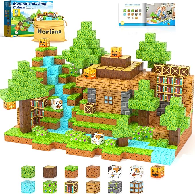 Magnetic Blocks - 100PCS Build Mine Magworld Forest Cottage Set, Kids Building Toys for Boys Girls Age 3-5 4-8 5-7, Construction Craft Sensory Toys Birthday Gifts for 3+ Years Old