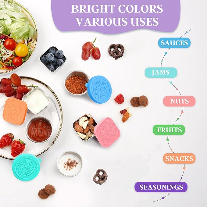 6 PCS Salad Dressing Container to Go,Handy Leakproof Stainless Steel Meal Prep Containers Reusable,Sauce Containers for Lunch Box, Picnics, Travel, Office and Kitchen Storage-1.6oz+2.7oz