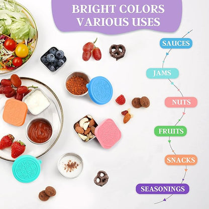 6 PCS Salad Dressing Container to Go,Handy Leakproof Stainless Steel Meal Prep Containers Reusable,Sauce Containers for Lunch Box, Picnics, Travel, Office and Kitchen Storage-1.6oz+2.7oz