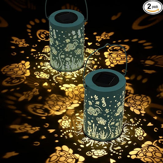 2 Pack Sea Turtle Solar Lantern - Outdoor Waterproof Hanging Solar Light - Garden Gifts for Women, Mom, Sisters, Friends, Christmas, Birthdays- Garden, Patio, Yard Decor- Durable Large Blue
