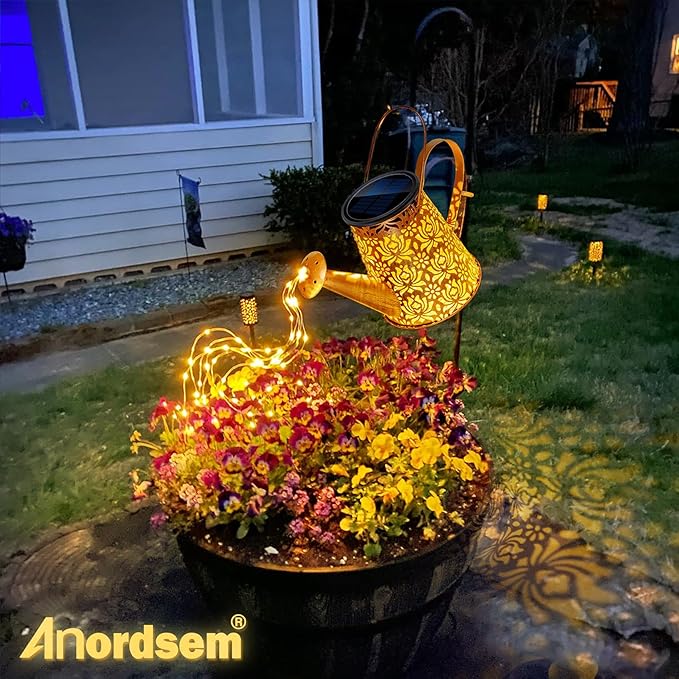 Watering Can Lights Solar Powered: Garden Light Waterproof Outdoor Decoration - Flower Lanterns Hanging Yard Patio Path Proch Decor - Birthday Gardening Gifts for Women Mom Grandma