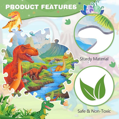 Civaner 70 Pieces Floor Puzzles for Kids Large Puzzles for Kids Ages 3 4 5 6 7 8 Jigsaw Puzzle Educational Puzzle Toy Gifts for Toddlers Boys Girls Baby Shower Birthday(Jurassic Dinosaur)