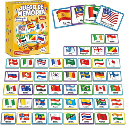 gisgfim 50 Pairs Juego de Memoria de Banderas del Mundo en español para niños y adultos Flags of the World Memory Matching Games in Spanish Educational Matching Game Fun Fast Memory Game Gift Learning