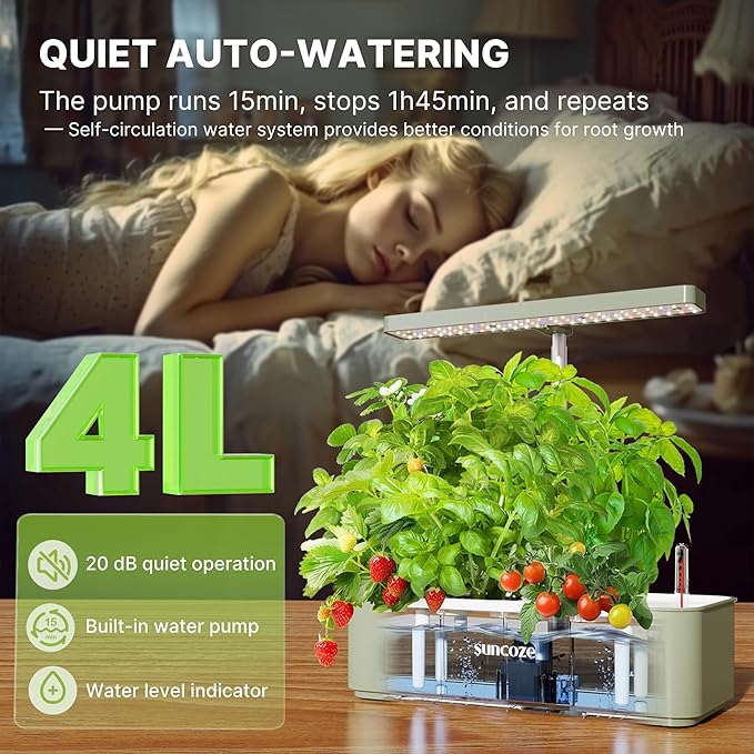 Hydroponics Growing System Kit 12 Pods, 24W LED Grow Light Indoor Garden, 4L Water Tank with Quiet Pump, Adjustable Height Herb Garden Planter Indoor Kit, Gardening Gifts, Green