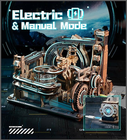 ROBOTIME Motorized Wooden Puzzles for Adults - 3D Puzzles for Adults LGC01 Marble Spaceport - Wooden Marble Run Model to Build - Space/STEM/Engineering Gift