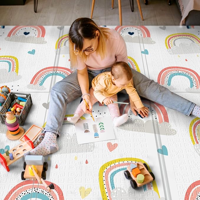 Baby Play Mat, 59 x 59 Play Mat Perfect for Use Baby Playpen, Foldable Soft Foam Babies PlayMat for Floor, Babies Activity Tummy Time Playmat, Kids Non Toxic Thick Mat for Baby, Toddlers, Infants
