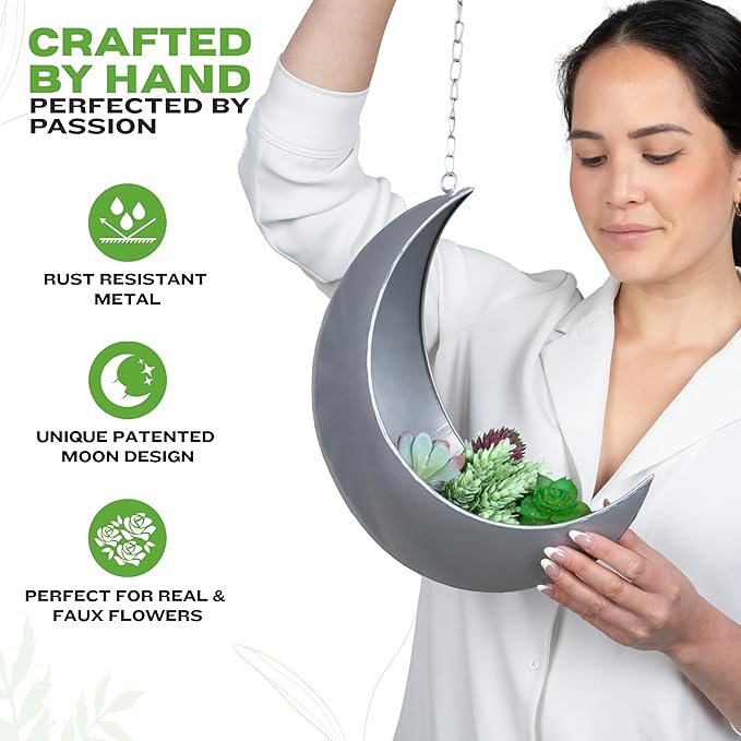 Hanging Moon Planter for Moon Room Decor - Great for Succulents, Air Plant, Mini Cactus, Faux, Artificial Plants-Boho Hanging Planters for Indoor Plants, Witchy Gifts for Women, Birthdays,Plant Lovers