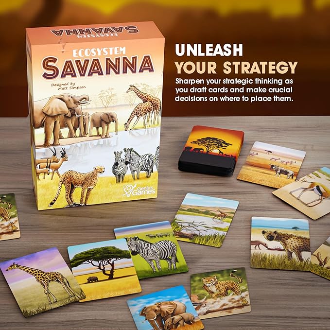 Ecosystem: Savanna - A Family Card Game About Animals on Grassy Woodland of African Savanna - Fun & Educational Ecology Game for Kids & Adults - Strategy Board Game for Gamers, Students & Teachers