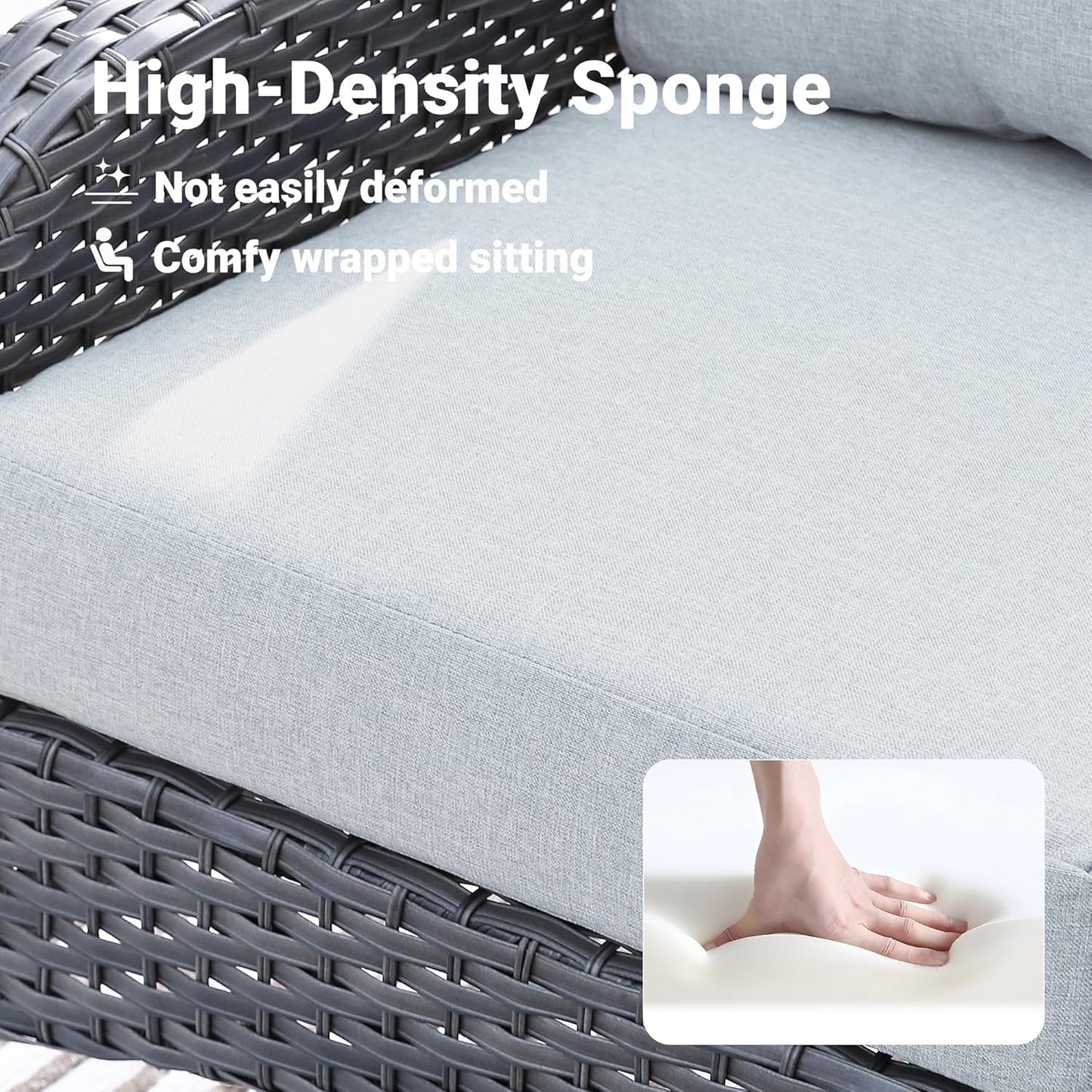 ovios 4 Pieces Patio Furniture Set with 25" Fire Pit, Outdoor Wicker Chairs of 4, All Weather High Back Rattan Chairs 4-Seater with Comfy Cushions, Grey