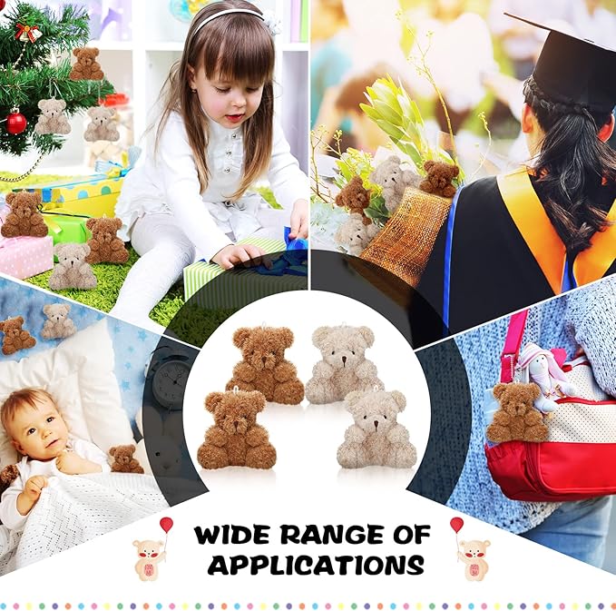6 Pieces Mini Bear Plush Stuffed 4 Inch Small Bear Bulk Animal Toys for Baby Shower Party Favors Tiny Soft Doll Gifts for Graduation Keychain Bag Charm Supplies(Brown, Apricot)