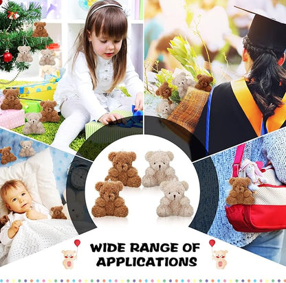 6 Pieces Mini Bear Plush Stuffed 4 Inch Small Bear Bulk Animal Toys for Baby Shower Party Favors Tiny Soft Doll Gifts for Graduation Keychain Bag Charm Supplies(Brown, Apricot)