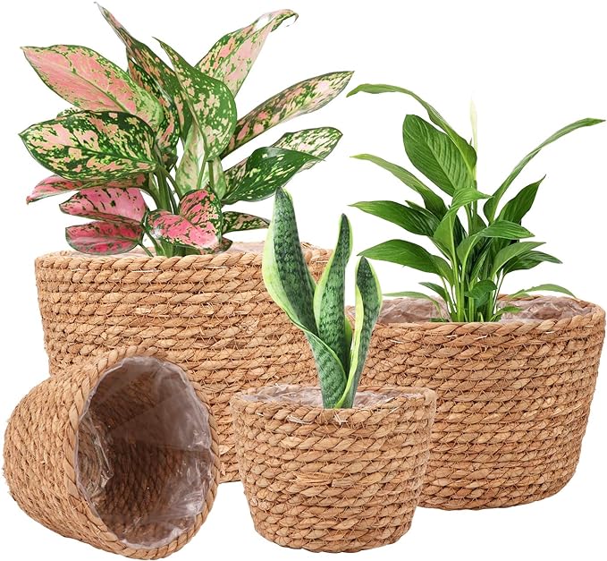 Seagrass Planter Basket Stylish Planter Baskets for Indoor and Outdoor Plants Perfect for Flower Pots Cover and Room Decoration, Set of 4