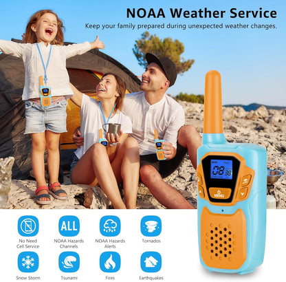 Walkie Talkies for Kids Rechargeable Walkie-Talkie for Adults Long Range FRS 2 Way Radio 3 Pack with Lanyard Battery 4 Miles NOAA USB, Family Toys for 3-12 Year Old Girls Boys Toddlers Camping