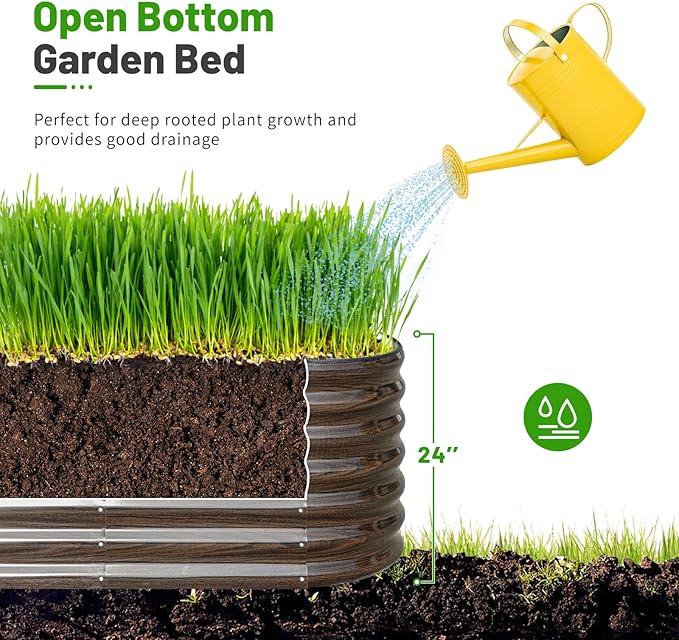 SnugNiture 8x2x2ft Raised Garden Bed Kit, 24" Tall Outdoor Metal Raised Planter Box for Planting Plants Vegetables Flowers Fruits, Brown