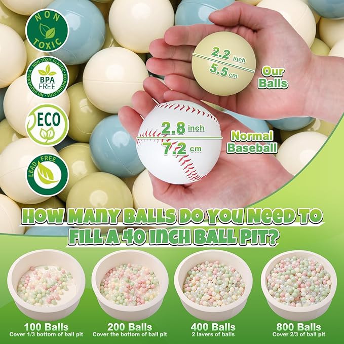 GOGOSO Ball Pit Balls - 2.15inch Plasticsball for Kids Toddlers Birthday Gifts, Summer Vibrant Colors Visual Stimulation Xmas Decor,100pcs Creamy Green+Creamy Blue+ Soft White