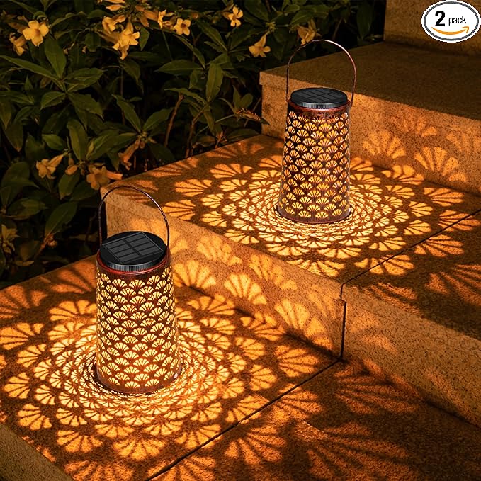 Shell Solar Lanterns Outdoor Waterproof Hanging Solar Lights ,Warm and Cool Light for Garden Porch Path Deck and Balcony Decoration, LED Lanterns as Gifts for Women and Children