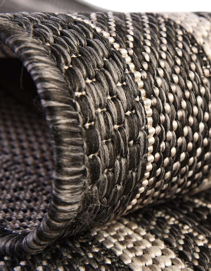 Unique Loom Outdoor Border Collection Area Rug - Soft Border (2' 7" x 10' Runner, Black/ Ivory)