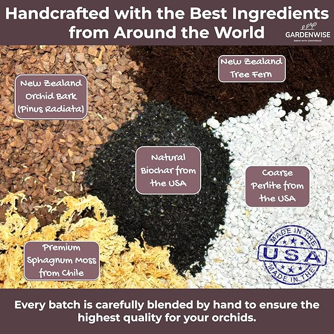 Orchid Potting Mix – Orchid Bark, Sphagnum Moss, Tree Fern & Perlite for Repotting Phalaenopsis Orchids, Indoor Plants, Orchid Soil Medium – Sustrato para Orquídeas (1 Quart)